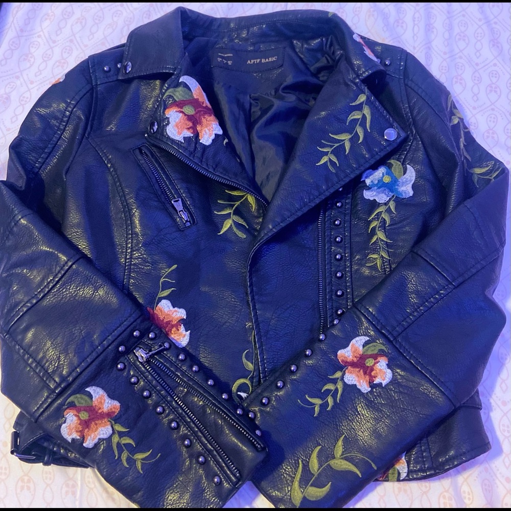 Black Floral Leather Jacket